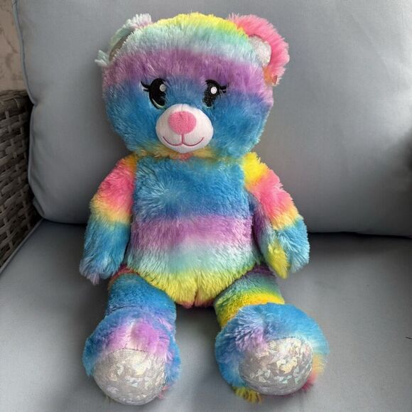 Build a Bear Plush 16” Rainbow Stripe Teddy Bear Musical Sound - Picture 1 of 6